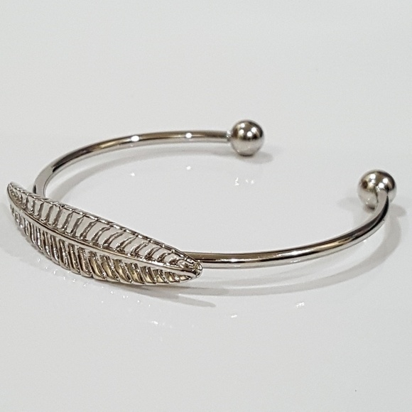 Silver Tone Leaf Cuff Bracelet - Picture 3 of 6